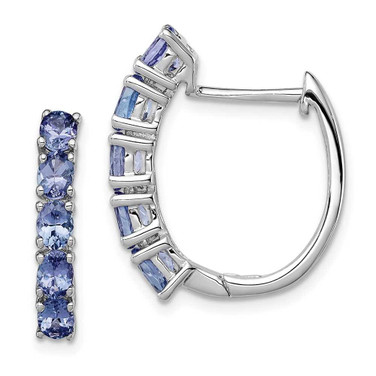 Image of 20mm Sterling Silver Rhodium-plated Oval Tanzanite Hinged Hoop Earrings