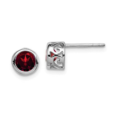 Image of 7mm Sterling Silver Rhodium-plated Polished Garnet Round Post Earrings