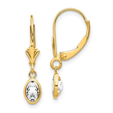 Image of 23mm 14K Yellow Gold 6x4 Oval Bezel April/White Topaz Leverback Earrings