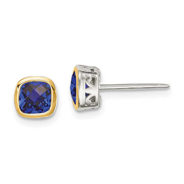 Image of 6.5mm Sterling Silver w/ 14K Accent Created Sapphire Square Stud Earrings