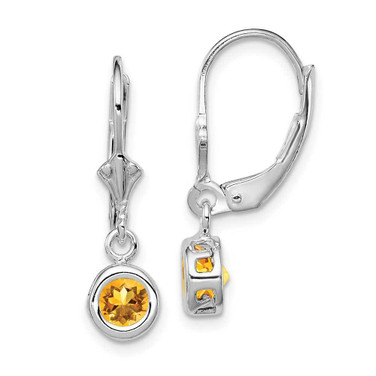 Image of 26mm Sterling Silver Rhodium-plated 5mm Round Citrine Leverback Earrings