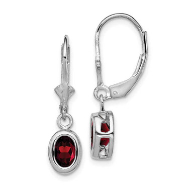 Image of 26mm Sterling Silver Rhodium-plated 7x5mm Oval Garnet Leverback Earrings