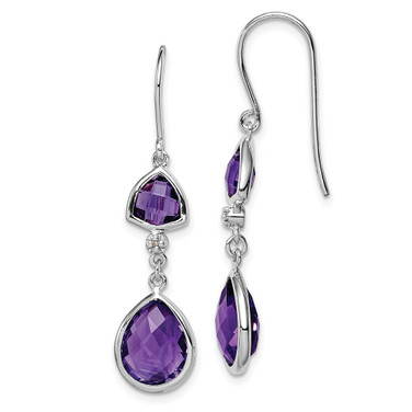 40mm Sterling Silver Rhodium-plated Diamond and Amethyst Dangle Earrings