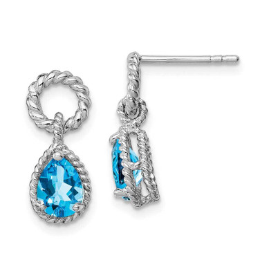 Image of 16mm Sterling Silver Rhodium-plated Blue Topaz Pear Twisted Post Earrings