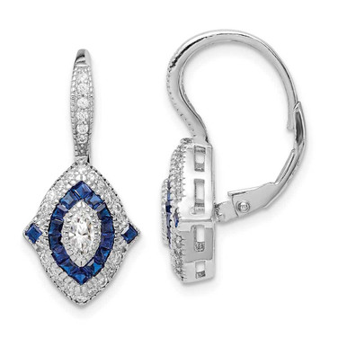 Image of 24.37mm Sterling Silver Rhodium-plated CZ and Synthetic Blue Spinel Earrings