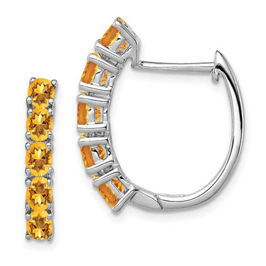 Image of 20mm Sterling Silver Rhodium-plated Polished Citrine Hinged Hoop Earrings