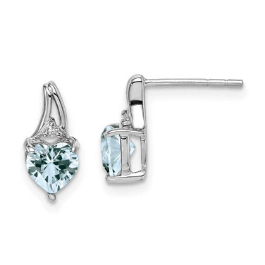 Image of 10mm Sterling Silver Rhodium-plated Diamond Aquamarine Heart Post Earrings