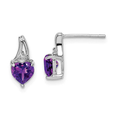 Image of 10mm Sterling Silver Rhodium-plated Diamond and Amethyst Heart Post Earrings