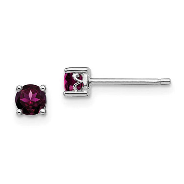 Image of 4mm Sterling Silver Rhodium-plated 4mm Round Rhodolite Garnet Post Earrings