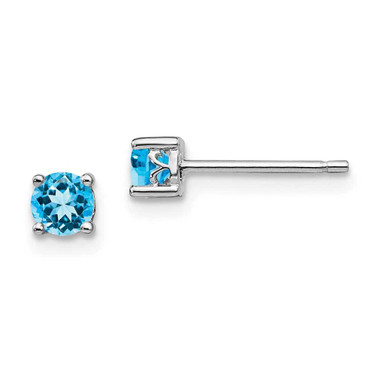 Image of 4mm Sterling Silver Rhodium-plated 4mm Round Swiss Blue Topaz Post Earrings