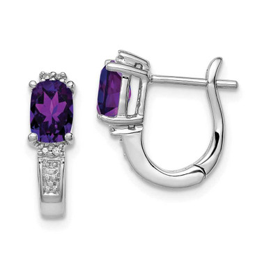 Image of 14mm Sterling Silver Rhodium-plated Diamond and Amethyst Hinged Hoop Earrings