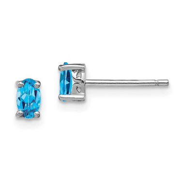 Image of 5mm Sterling Silver Rhodium-plated 5x3mm Oval Swiss Blue Topaz Post Earrings