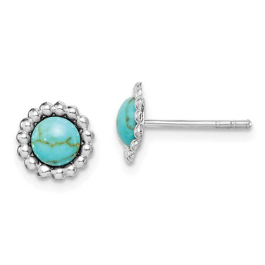 Image of 8mm Sterling Silver Rhodium-plated Created Simulated Turquoise Post Earrings