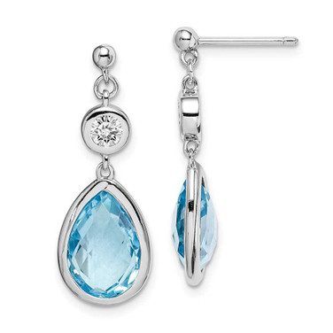 Image of 28mm Sterling Silver Rhodium-plated White and Blue Topaz Post Dangle Earrings