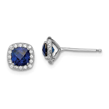 Image of 7mm Sterling Silver Rhodium-plated Created Blue/White Sapphire Post Earrings