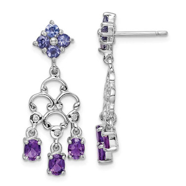 Image of 28mm Sterling Silver Rhodium-plated Amethyst Iolite and Diamond Dangle Earrings