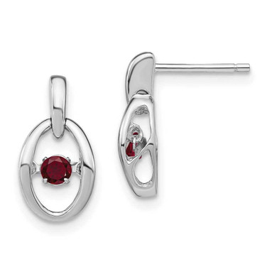 Image of 14mm Sterling Silver Rhodium-plated Lab Created Ruby Birthstone Vibrant Earrings