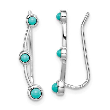 Image of 23mm Sterling Silver Rhodium-plated Created Simulated Turquoise Ear Climber Earrings