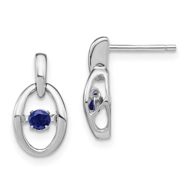 Image of 14mm Sterling Silver Rhodium-plated Created Blue Sapphire Birthstone Vibrant Earrings