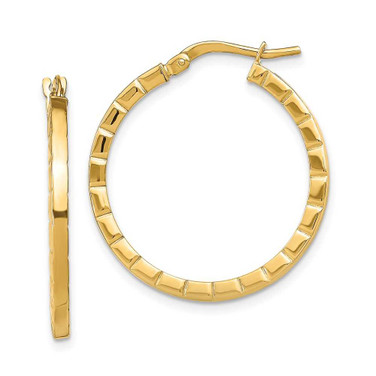 Image of 27.1mm 14K Yellow Gold Large Striped Edge Hoop Earrings