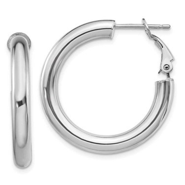 Image of 28.6mm 14k White Gold 4x20mm Polished Round Omega Back Hoop Earrings