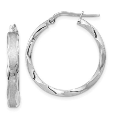 Image of 27mm 14K White Gold Satin and Polished Scalloped Edge Hoop Earrings
