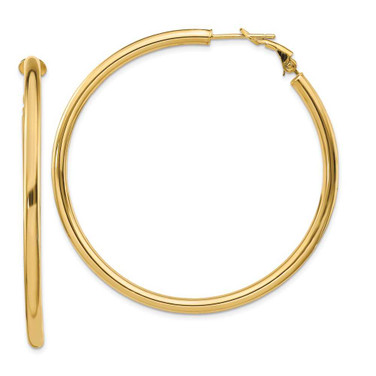 Image of 52mm 14K Yellow Gold 3x45mm Polished Round Omega Back Hoop Earrings
