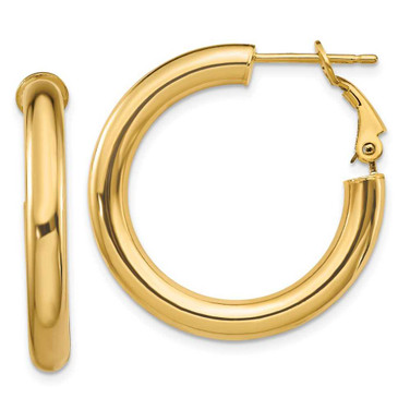 Image of 28.6mm 14K Yellow Gold 4x20mm Polished Round Omega Back Hoop Earrings