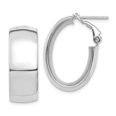 Image of 25.7mm 14k White Gold High Polished 10mm Omega Back Oval Hoop Earrings