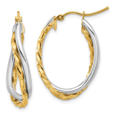 Image of 19mm 14k Two-tone Gold Textured and Polished Twist Oval Hoop Earrings