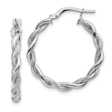 Image of 30mm 14k White Gold Medium 3mm Polished & Diamond-cut Twisted Hoop Earrings
