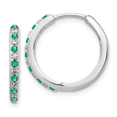 Image of 14K White Gold Lab Grown Diamond SI1/SI2, G H I, & Created Emerald Hinge Hoop Earrings Image of 14K White Gold Lab Grown Diamond SI1/SI2, G H I, & Created Emerald Hinge Hoop Earrings