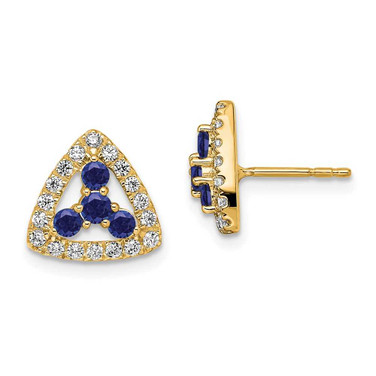 Image of 10.15mm 14K Yellow Gold Lab Grown Diamond SI1/SI2, G H I, Created Sapphire Triangle Post Earrings