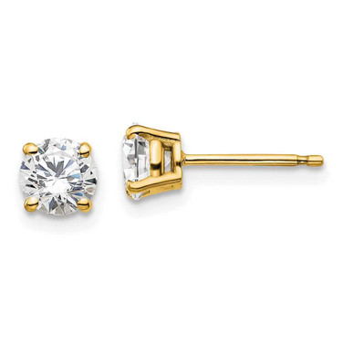 Image of 14K Yellow Gold 1 carat total weight Round SI1/SI2 G H I Lab Grown Diamond 4 Prong Stud Post Earrings