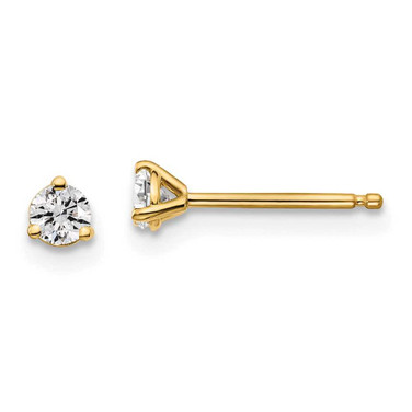 Image of 14K Yellow Gold 1/10 carat total weight Round SI1/SI2 G H I Lab Grown Diamond 3 Prong Stud Post Earrings