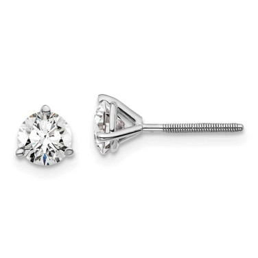 Image of 14k White Gold 1 carat total weight Round VS/SI D E F Lab Grown Diamond Screw Back 3 Prong Stud Post Earrings