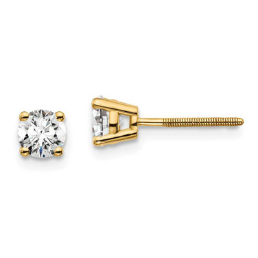 Image of 14K Yellow Gold 2/3 carat total weight Round SI1/SI2 G H I Lab Grown Diamond Screw Back 4 Prong Stud Post Earrings