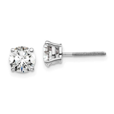 Image of 14k White Gold 1 1/2 carat total weight Round SI1/SI2 G H I Lab Grown Diamond Screw Back 4 Prong Stud Post Earrings