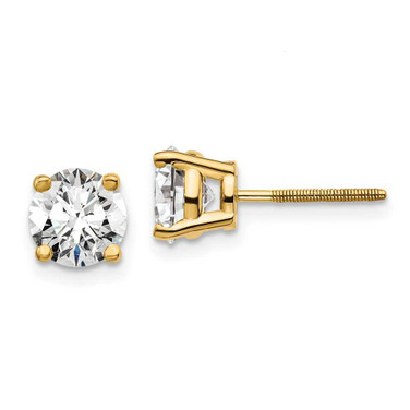 Image of 14K Yellow Gold 2 carat total weight Round Certified SI1/SI2 G H I Lab Grown Diamond Screw Back 4 Prong Stud Post Earrings