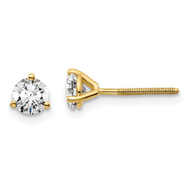 Image of 14K Yellow Gold 2/3 carat total weight Round Certified SI1/SI2 G H I Lab Grown Diamond Screw Back 3 Prong Stud Post Earrings