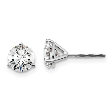 Image of 14k White Gold 1 1/2 carat total weight Round Certified SI1/SI2 G H I Lab Grown Diamond Screw Back 3 Prong Stud Post Earrings