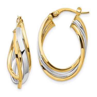 Image of 25mm 14K Two-tone Gold Polished Oval Hoop Earrings LE1845