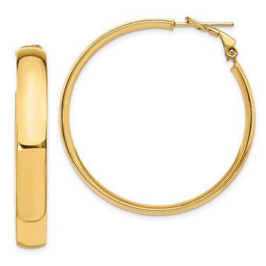 Image of 39mm 14K Yellow Gold 6mm High Polished Omega Back Hoop Earrings LE1900