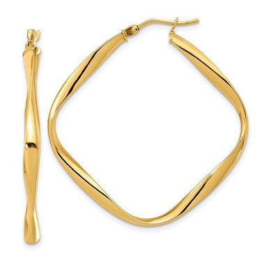 Image of 40.3mm 14K Yellow Gold Polished Twisted Square Hoop Earrings