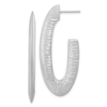 Image of 52.15mm Sterling Silver Rhodium-plated Diamond-cut Oval Post Hoop Earrings
