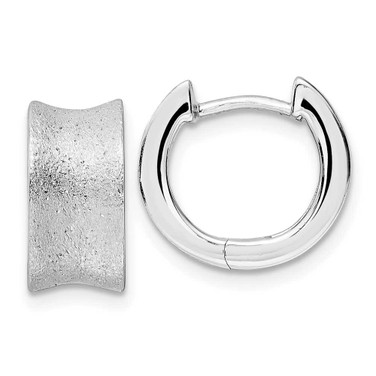 Image of 13.2mm Sterling Silver Rhodium-plated Diamond-cut Brushed Huggie Hoop Earrings