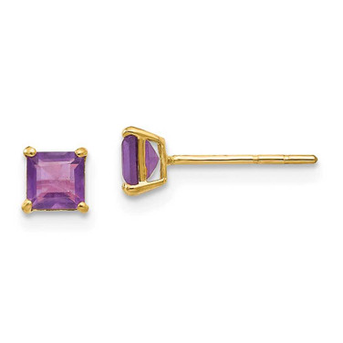Image of 4mm 14K Yellow Gold Madi K Amethyst 4mm Square Post Earrings