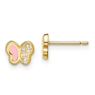 Image of 5.3mm 14K Yellow Gold Madi K CZ Pink Enamel Butterfly Post Earrings