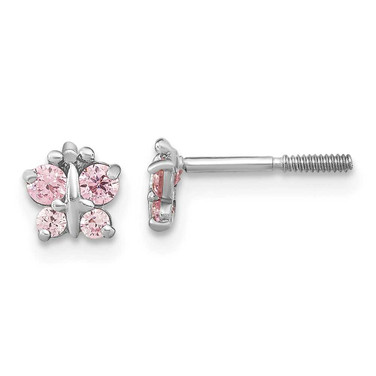 Image of 4.5mm 14k White Gold Madi K Polished Pink CZ Butterfly Post Earrings
