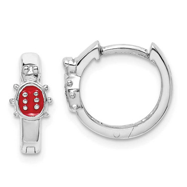 Image of Sterling Silver Madi K Rhodium-plated Polished Red Enameled Ladybug Round Hoop Earrings